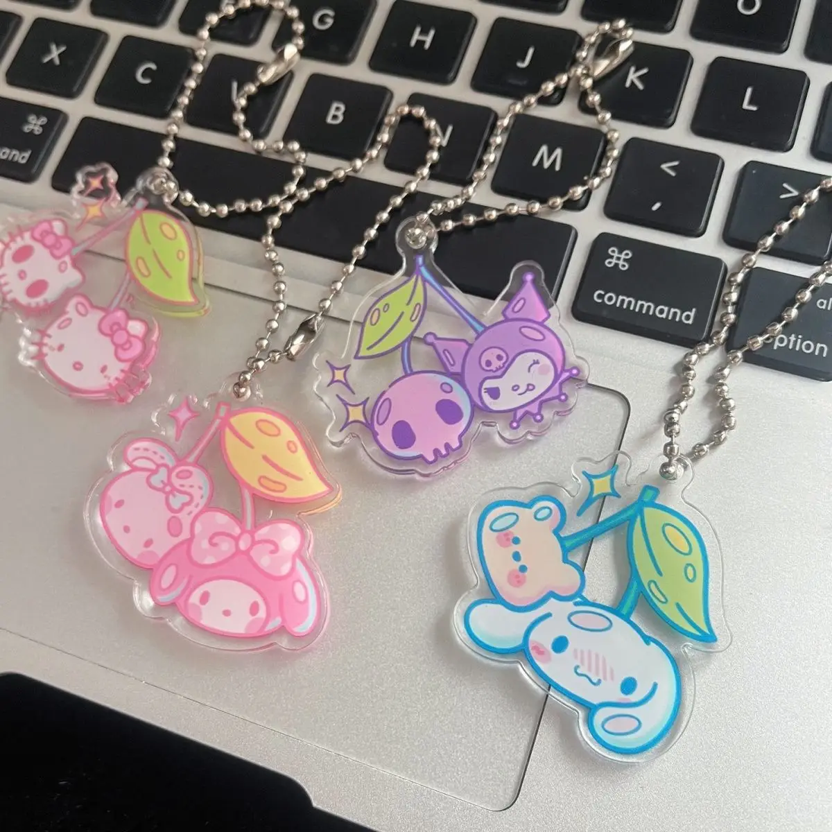 

Sanrio Hello Kitty Pompom Purin Kuromi Cinnamoroll Cartoon Anime Cherry Cute Key Stick Girl Birthday Gift Couple Bag Pendant