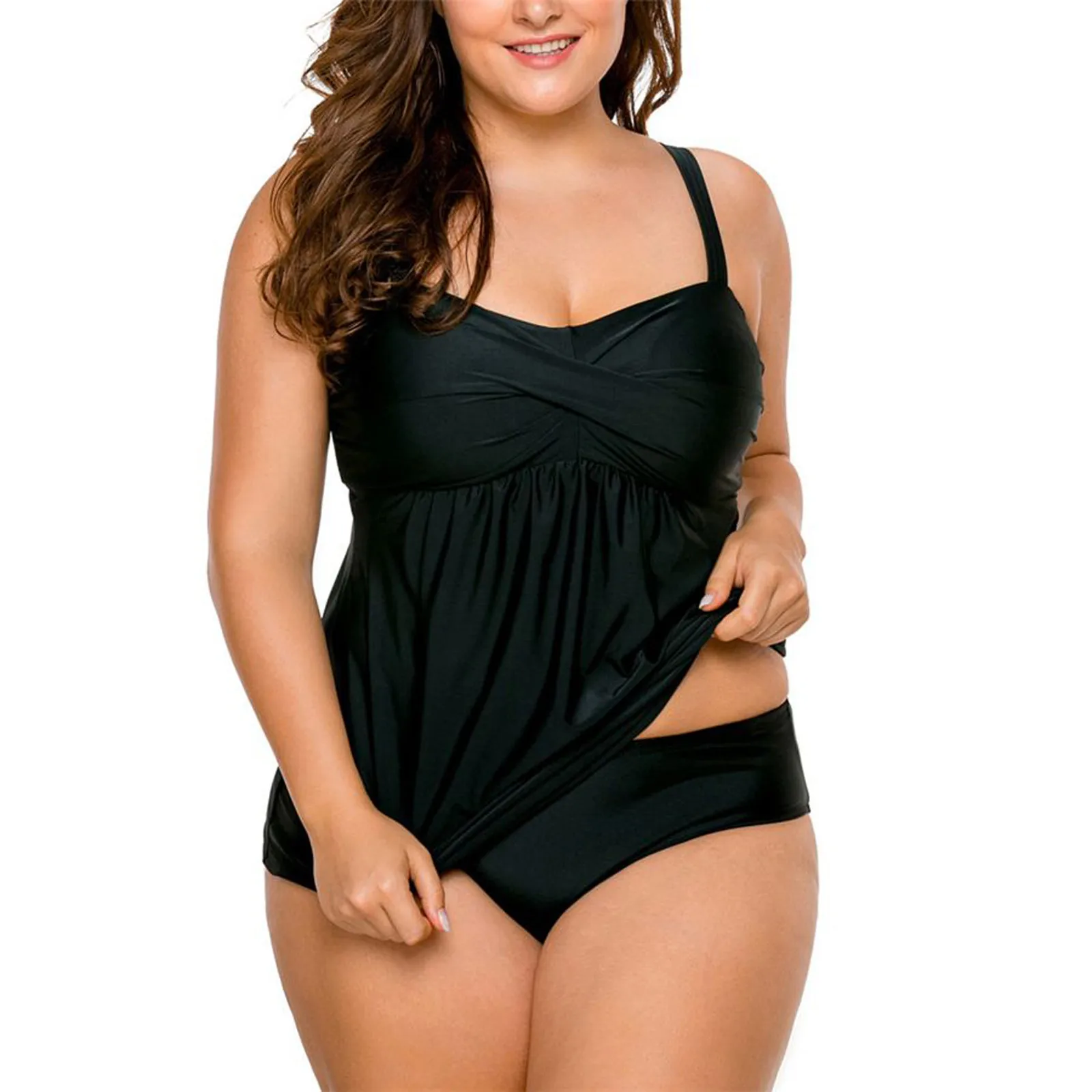 

Two Pieces Swimsuit Women Summer Tankini Bathing Suit Mujer Tankini Top With Swim Short Black Swimwear Tummy Control Blouson