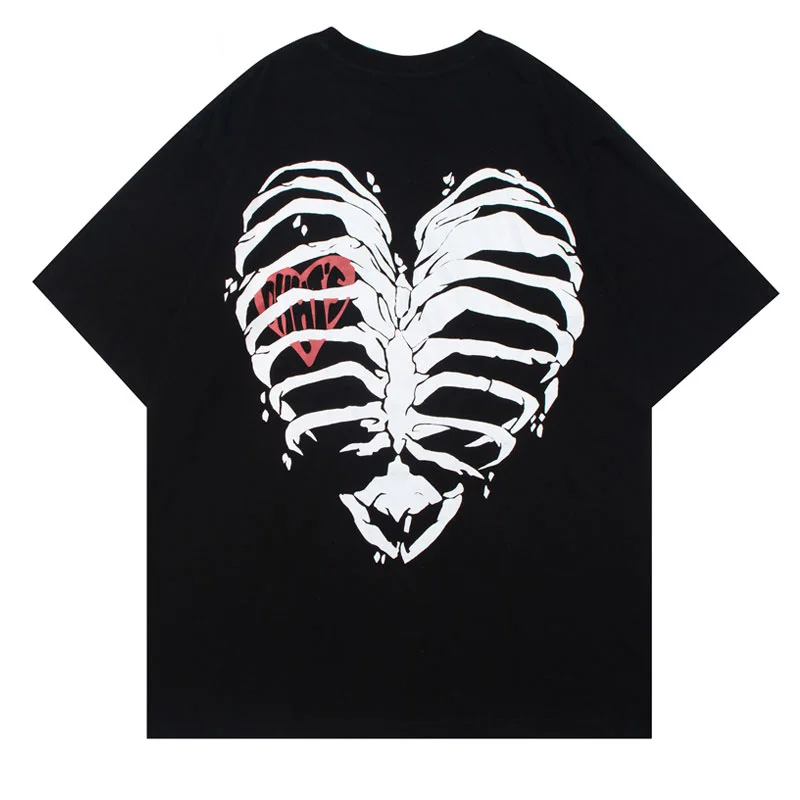 

Men T-Shirts Hip Hop Embroidery Rose Skull Print Punk Gothic Streetwear Oversized T Shirt Harajuku Cotton Short Sleeve Tshirt