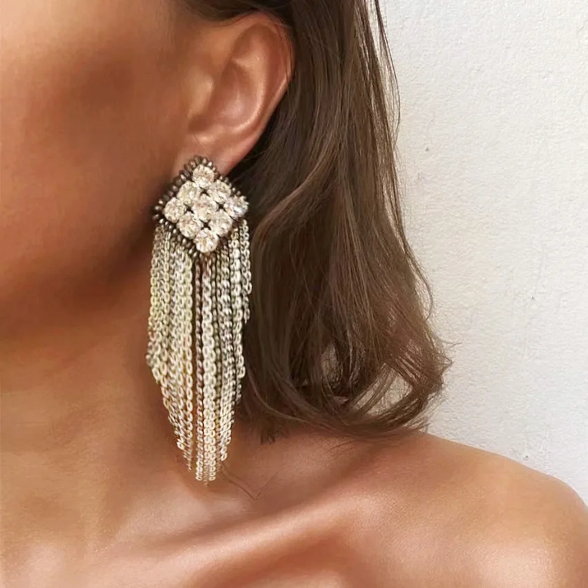 

New Trend Alloy Rhinestone Tassel Claw Chain Ladies Earrings Dinner Wedding Accessories Fashion Luxury Jewelry Accessories