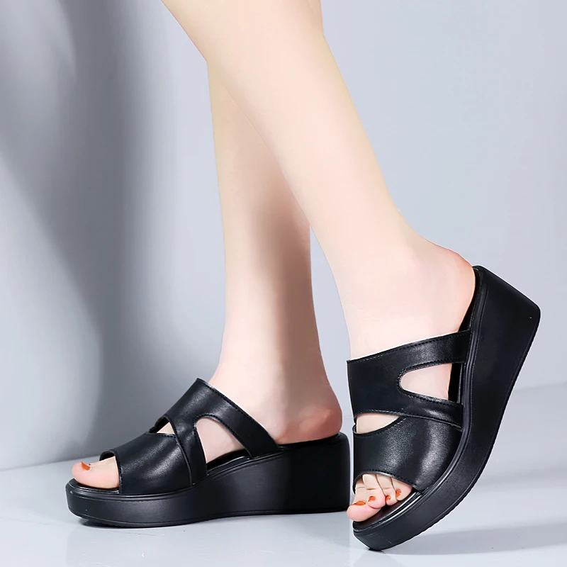 

Женские домашние шлепанцы на платформе, туфли без задника на танкетке средней высоты, сланцы, модная Женская Роскошная обувь, лето 2022