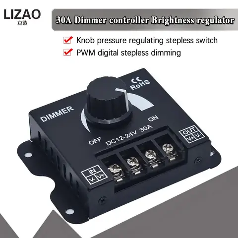 Светодиодный диммер с регулируемой яркостью, лампа, полоса, драйвер, одноцветный светильник, контроллер источника питания 30A, 12 В постоянного тока, 24 В, 360 Вт