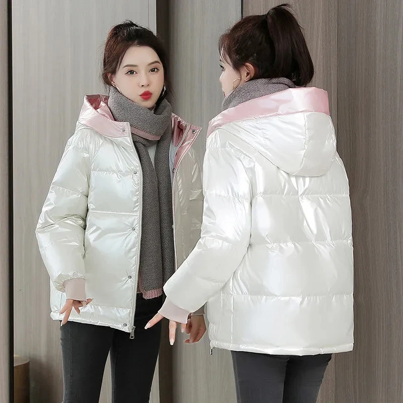 2022 Autumn Winter Down Cotton Jacket Womens Korean Fashion Loose All-match Padded Jacket Women Large Size Hooded Short Parkas