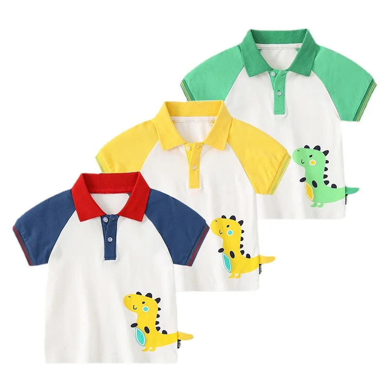 

Kids Boys Summer Shirt Short Sleeve Cotton Boy's Tees T-shirt Dinosaur Turn Down Collar Kids Polo T-shirts Tops