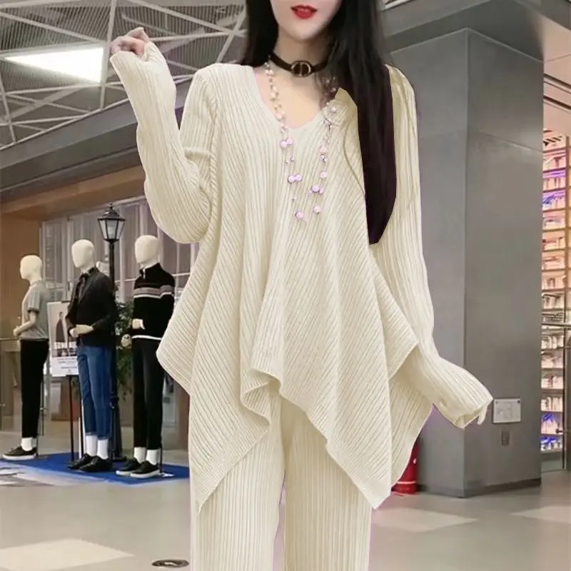 Плиссированный пуловер с v-образным вырезом и длинными рукавами повседневные