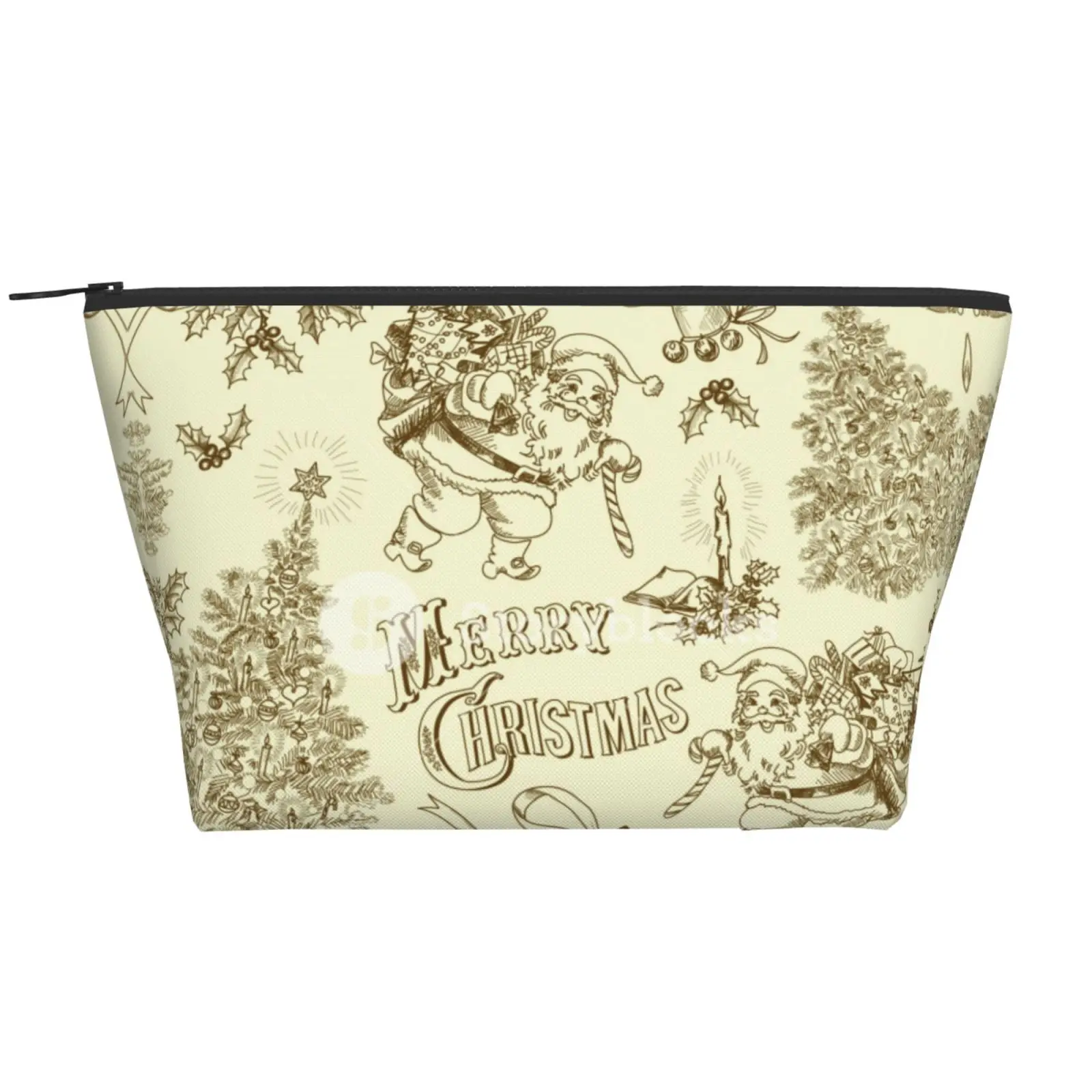 

Merry Christmas Golden Tote Bag Trapezoid Daily Storage Bag Polyester Holiday Headphone Bag Folding Ins Makeup Travel