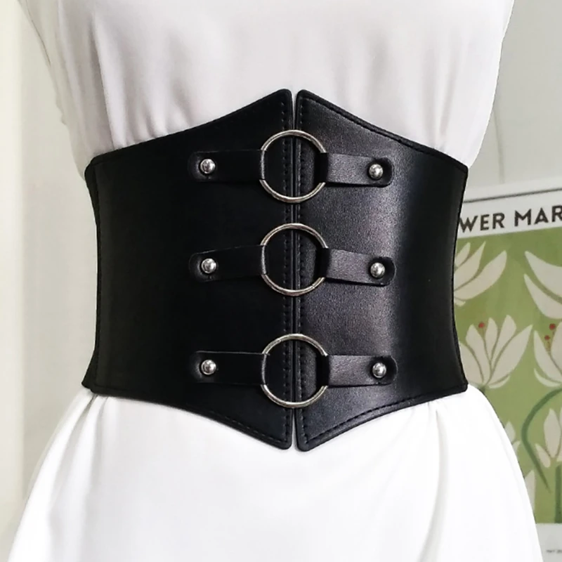 

Ladies Extra Wide Waistband With Skirt Shirt Nightclub Waist Elastic Luxury Design Fashion All-match Leather High Quality Belt