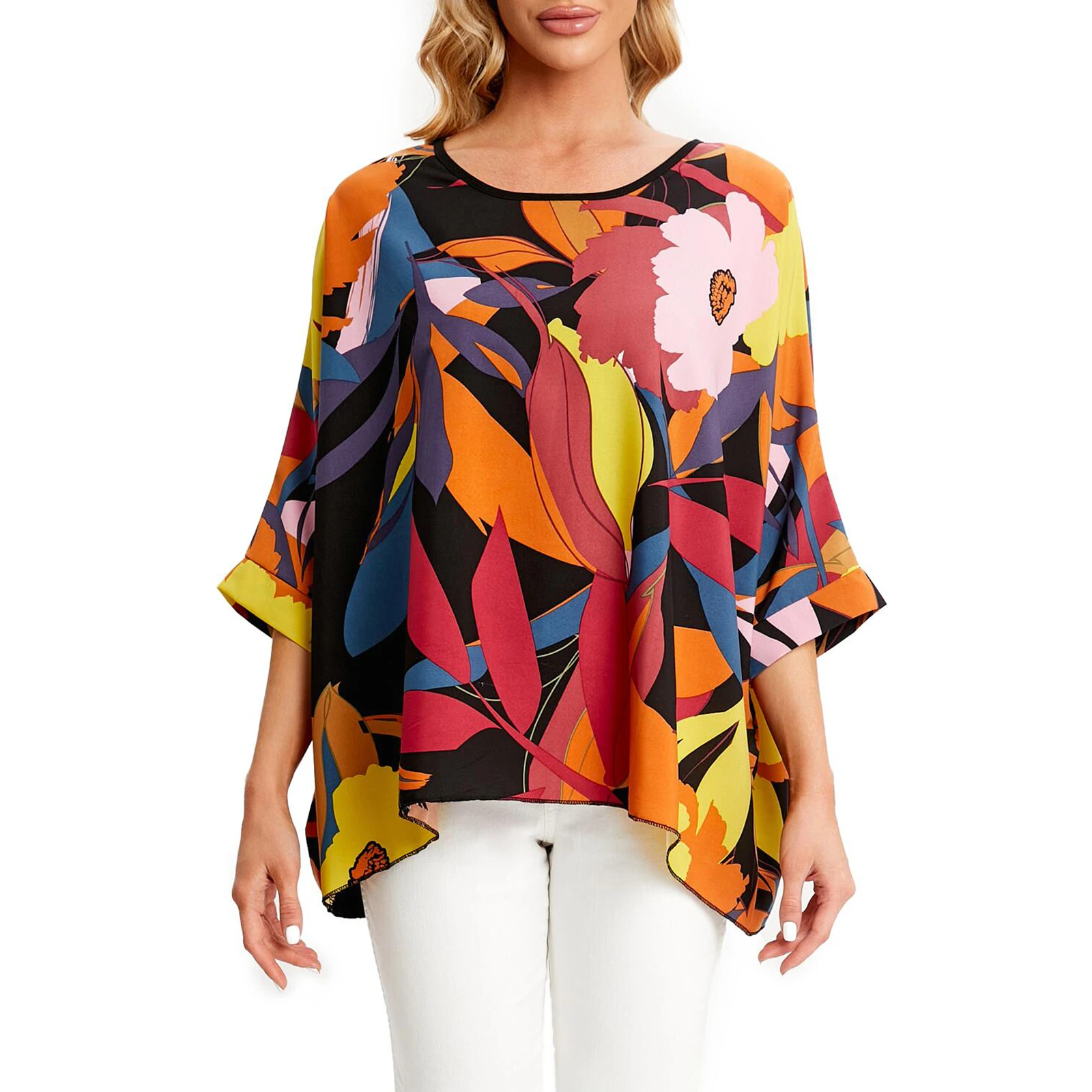 Женская шифоновая блузка с рукавами летучая мышь и принтом | Блузки