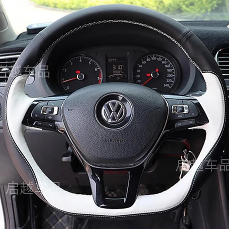 

Сшитая вручную черно-белая оплетка рулевого колеса из натуральной кожи для Volkswagen Golf 7 Новинка Polo Jetta Passat B8 Tiguan запчасти
