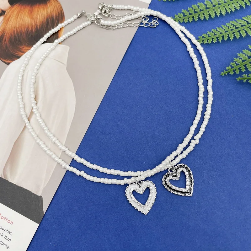 Простые бусины подвеска в форме сердца Женское Ожерелье для праздников женское