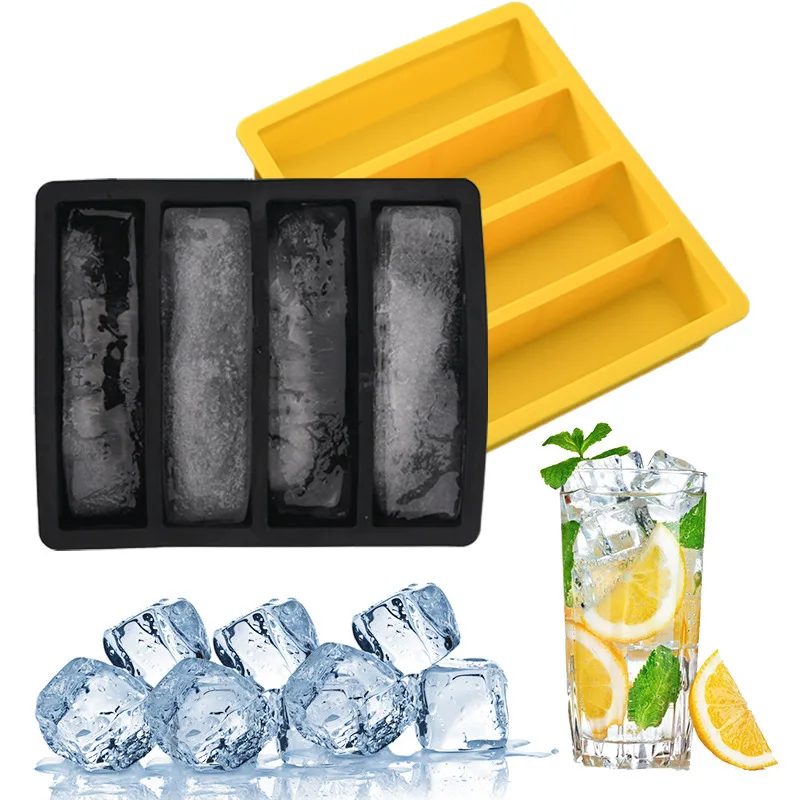 4 Grid Big Ice Tray Mold Giant Jumbo Large Food Grade Silicone Ice Square Tray Mold DIY Ice Maker Ice Tray Ice Cream Bar Tool