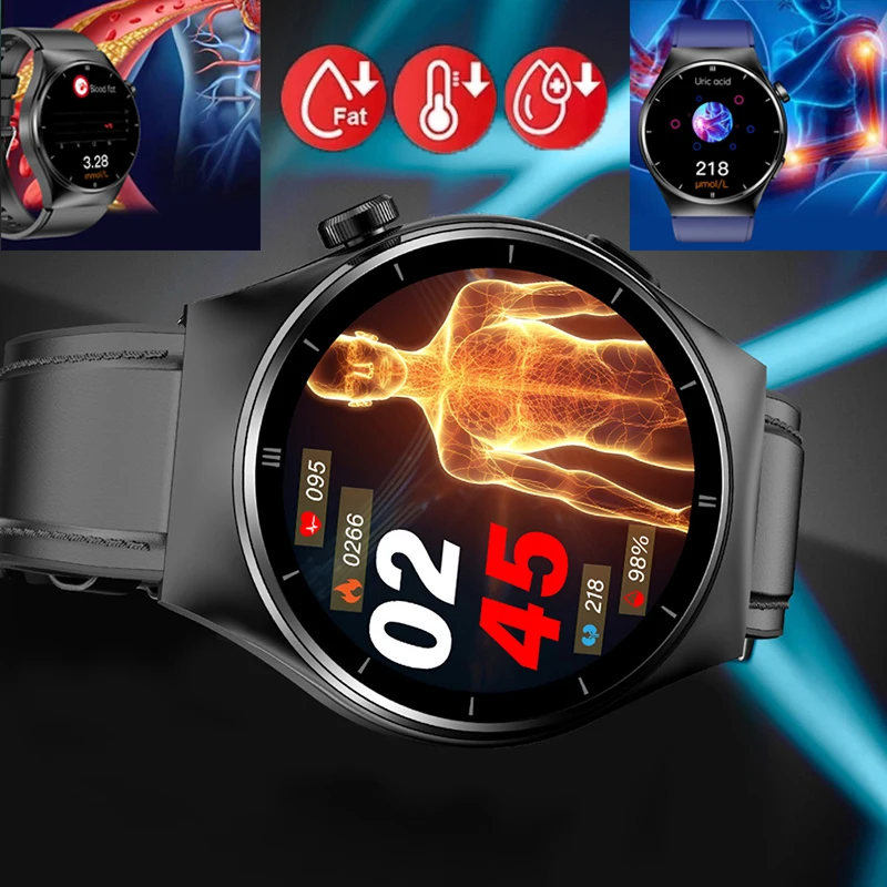 

Dual Probe Laser Health Therapy Blood Glucose Blood Lipid Blood Pressure Smart Watch For Men Bluetooth Call Smartwatch Uric Acid