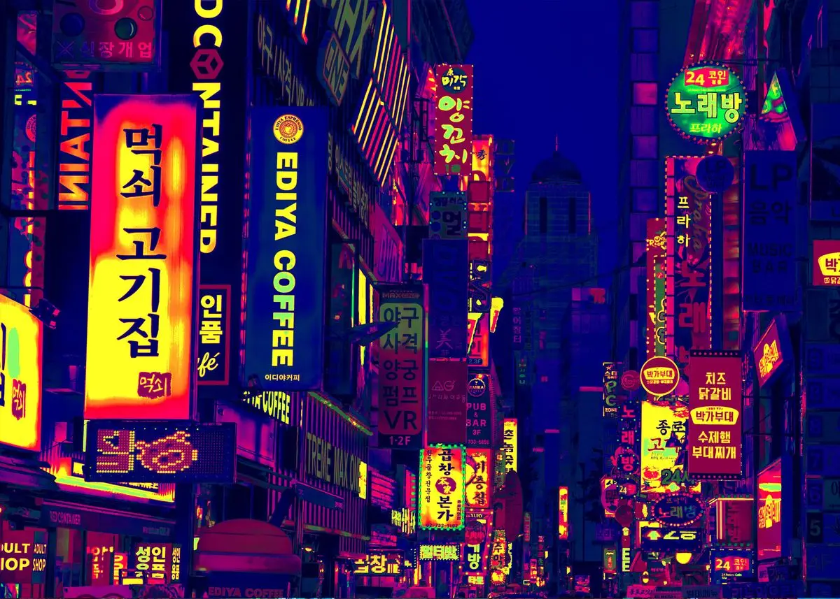 Корейский неоновый Городской Ночной уличный плакат эстетика Сеул Токио Kpop