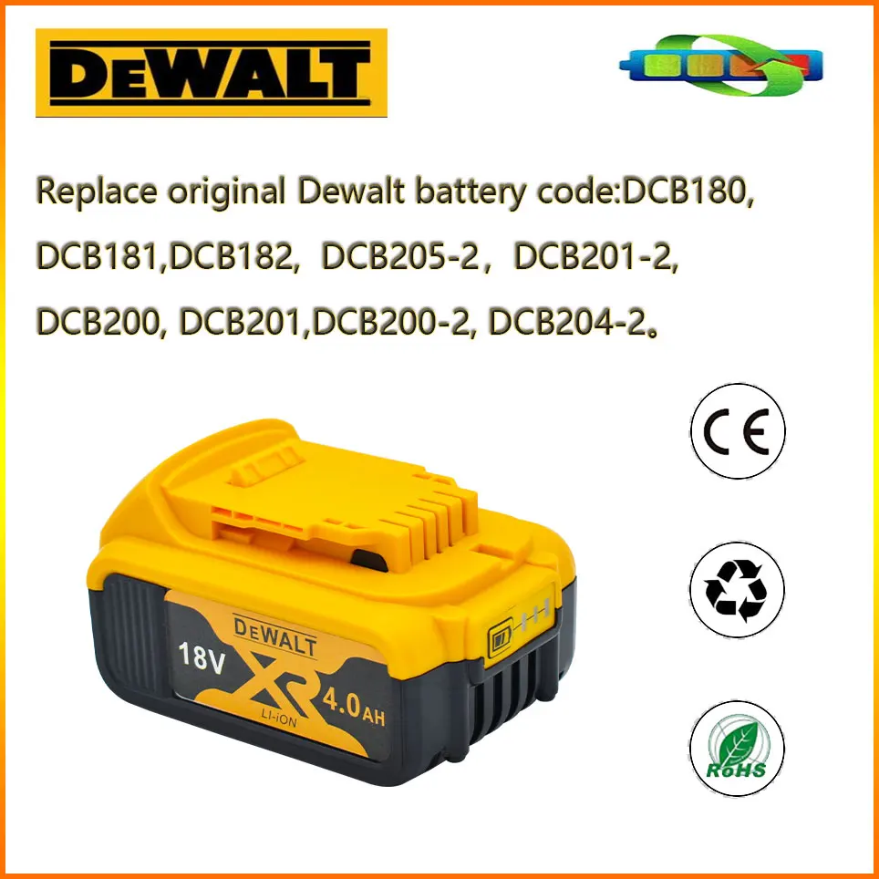 

18V 4.0AH 100% Original for DeWalt rechargeable power tools battery with LED Li-Ion replacement DCB205 DCB204-2