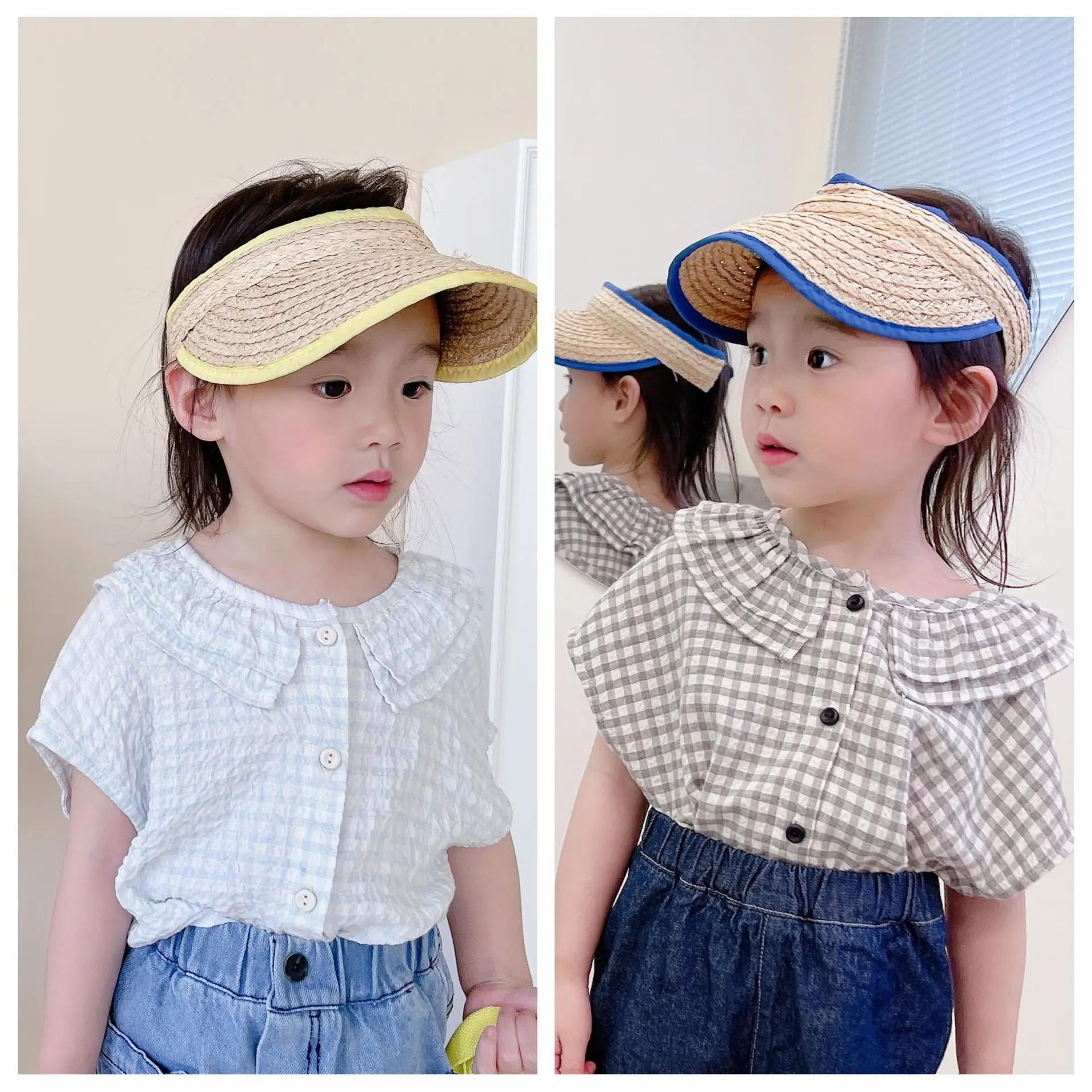 

Summer 2022 new girls summer version of short-sleeved shirt with plaid short sleeves
