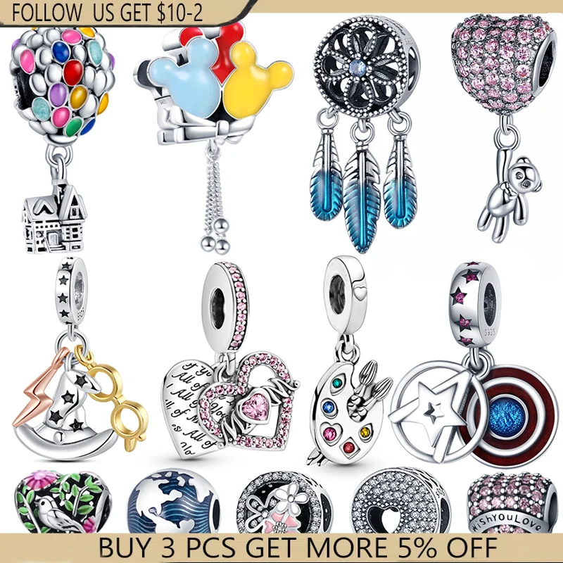 

2021 100% Silver Color Balloon Bear And Shield Charms Beads For Original 925 Pandora Bracelet DIY Ladies Jewelry Making