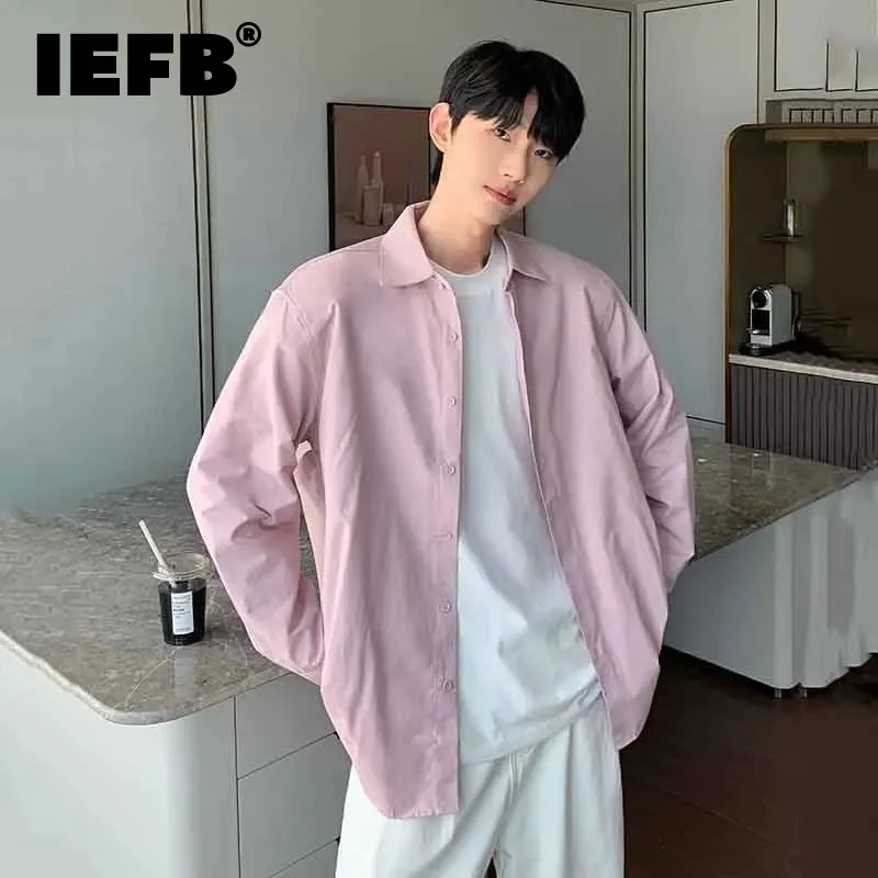 

Повседневная серая рубашка IEFB в Корейском стиле, модные мужские топы с длинным рукавом, свободный простой однотонный кардиган, трендовый осень 2023, новинка 9C2970