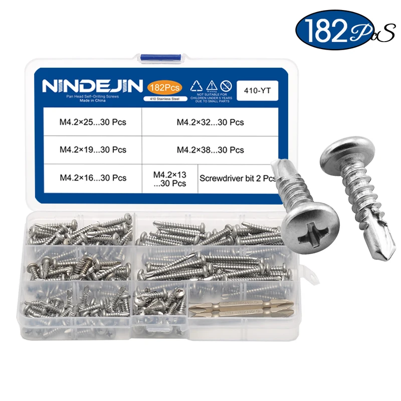 

NINDEJIN набор самосверлящих винтов 182 шт. 410 сталь M4.2