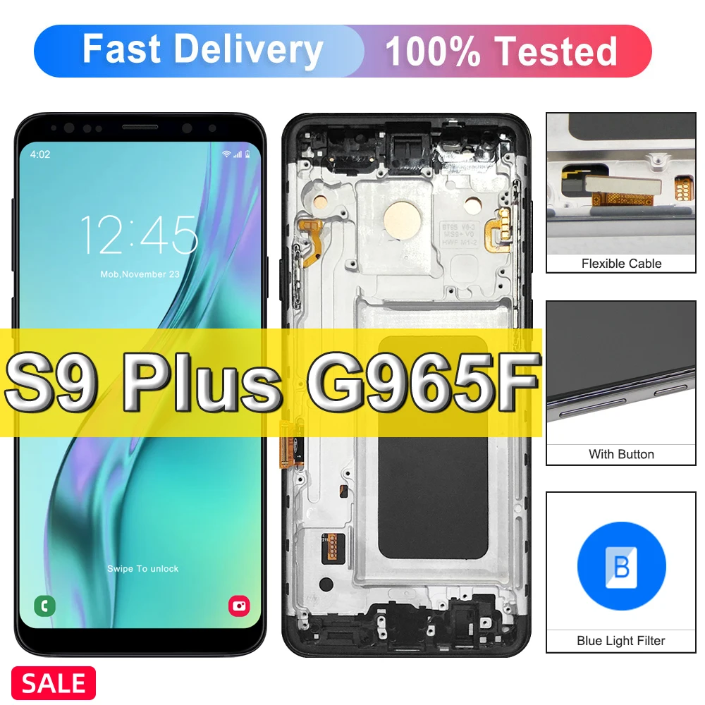 Высококачественный ЖК-дисплей TFT для Samsung Galaxy S9 Plus G965 G965F, сенсорный экран с рамкой, замена дисплея для Galaxy S9 +