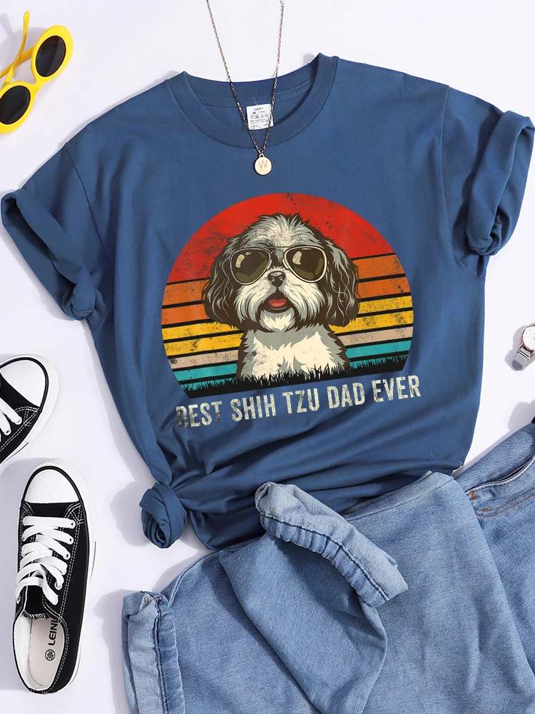 Лучшие Shih Tzu Dad Ever Kawaii женские футболки дышащие повседневные футболки модный летний кроп-топ мультфильм S-Xxxl Женская футболка