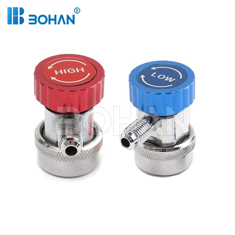 2pcs R134A Adapter Fittings High Low Quick Coupler Connector AC Car Air Conditioner Manifold Gauge Hose Connector 1/4 Inch