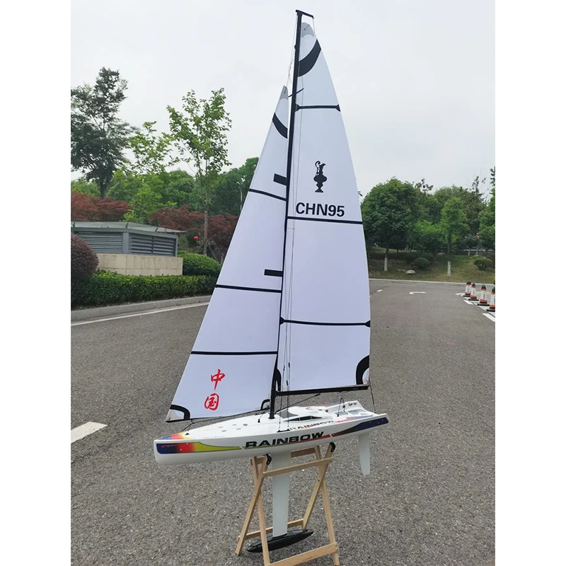 

RC Boat Sailing Model 2.4G Rainbow 880 Electric Sailing Model Glass Steel Body Pure Wind