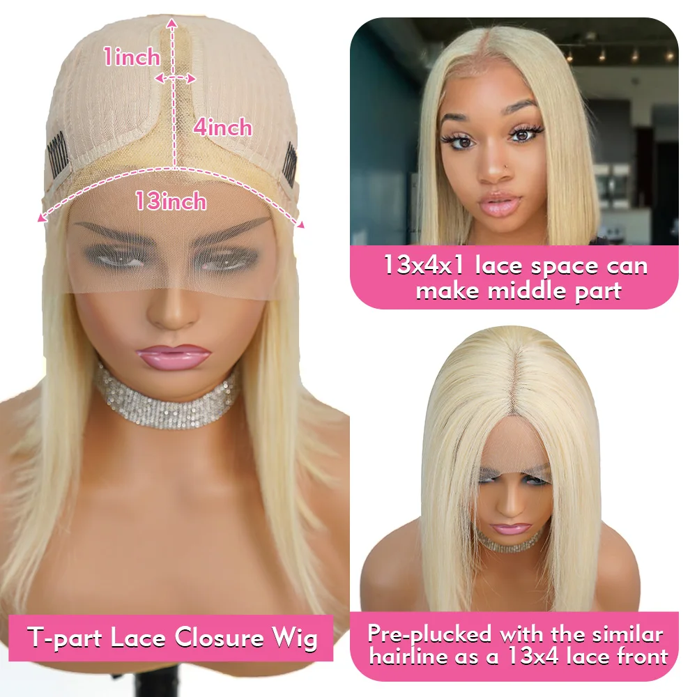 613 Honey Blonde T Part Human Hair Wig Colored 13X4 4X4X1 Pre Plucked Straight Lace Frontal Economic Women Transparent Brazilian enlarge