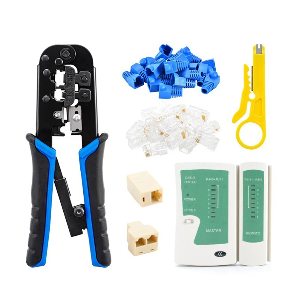 

Network Cable Tester RJ45 Crimp Tool Kit Cat5 Cat5E Ethernet Crimping Tool RJ-11 6P/RJ-12 Crimp Cut and Strip Tool