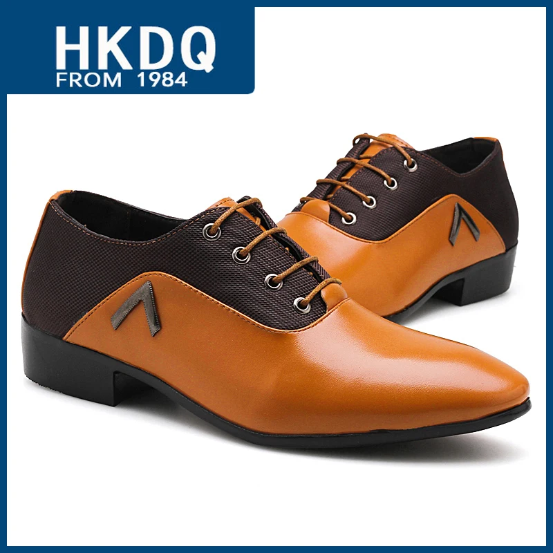 

HKDQ Hot Selling Leather Pointed Derby Shoes For Men Non-slip Mens Dress Shoes Comfortable Breathable Casual Business Shoes Men