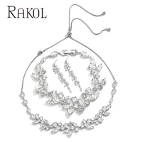 rakol new 3 pcs pack higth quality water drop cubic zircon dangle earrings necklace bracelet bridal jewelry set for women
