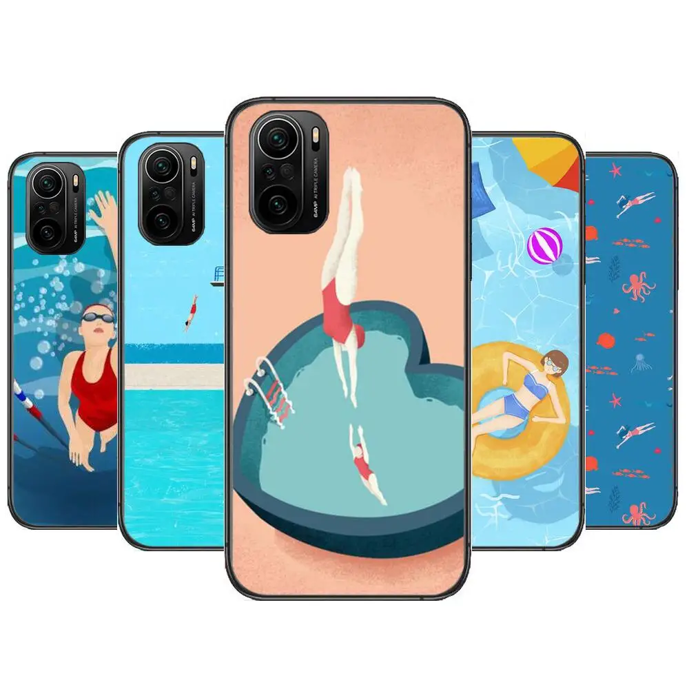 

swimmer swim Phone Case For xiaomi redmi POCO F1 F2 F3 X3 Pro M3 9C 10T Lite NFC Black Cover Silicone Back Prett mi 10 ultra cov