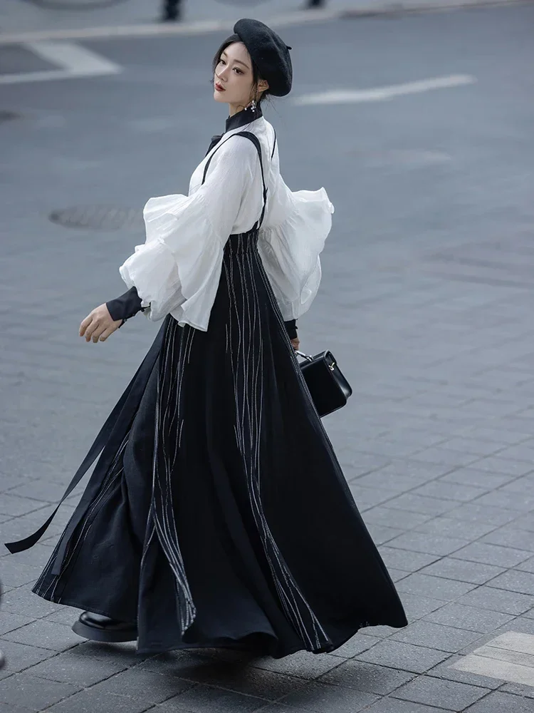 Новый оригинальный костюм в китайском стиле Hanfu с ремешком сзади и оборками по