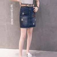 summer hole ripped embroidery short denim skirt women high waisted korean style slim plus size new jean skirts female streetwear