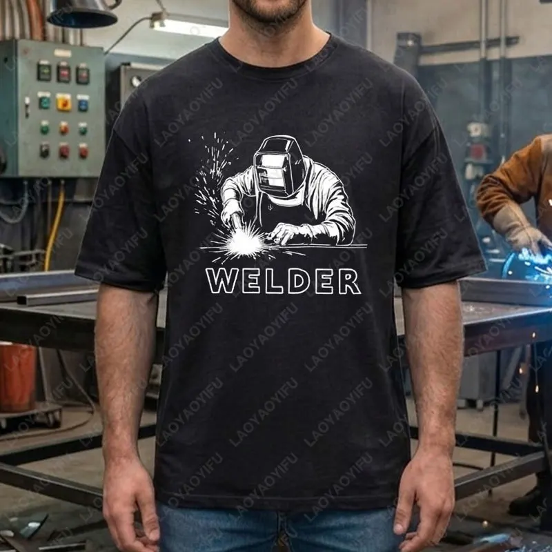 Фото Мужская футболка с юмористическим принтом на тему сварки «The Welder Face», 100% хлопок, с коротким рукавом, повседневная, для любого сезона №5