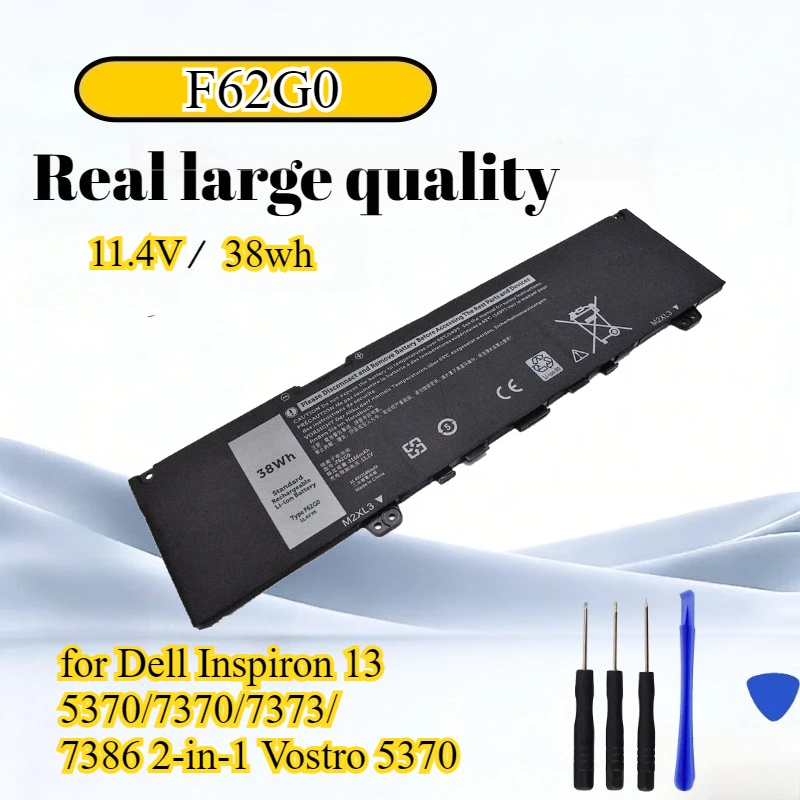 Фото F62G0 Аккумулятор 11,4 В для Dell Inspiron 13 5370/7370/7373/7386 Литий-полимерный 2-в-1 Vostro 5370 с инструментами №1