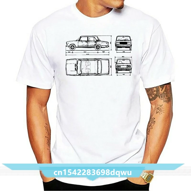 Male Best Selling T Shirt Lada 2107 1982 Blueprint Mens T Shirt Classic Car Autovaz Russian Summer Tee Shirt