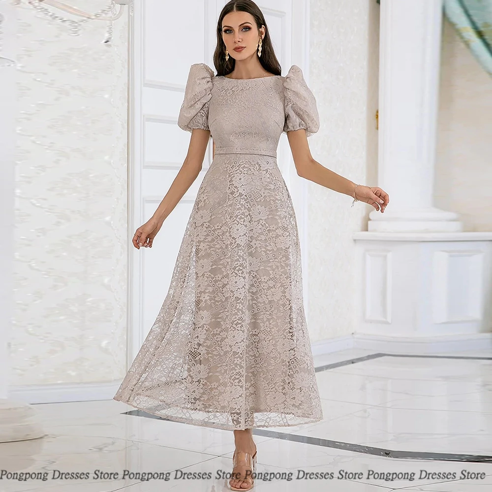 

High Quality Evening Dresses Puff Sleeve Handmade Flower Applique Beads Embroidery Party Glitter Women Dress Vestidos De Fies