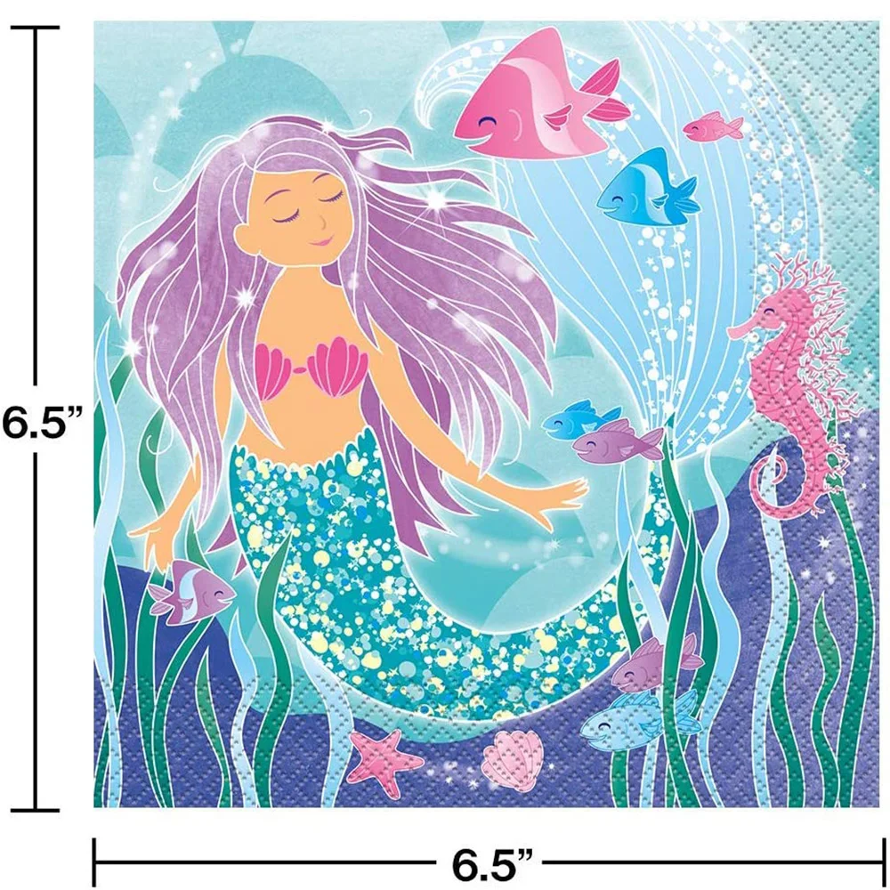 

Салфетки русалки 20 шт., бумажные салфетки русалки для дня рождения, одноразовая посуда для украшения морской вечеринки