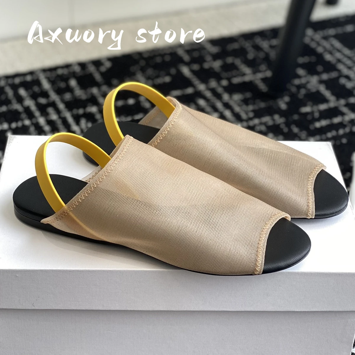 2023 New Summer Flat Sandals Woman Mesh Peep Toe Holiday Beach Shoes Women Back Strap Roman Sandals