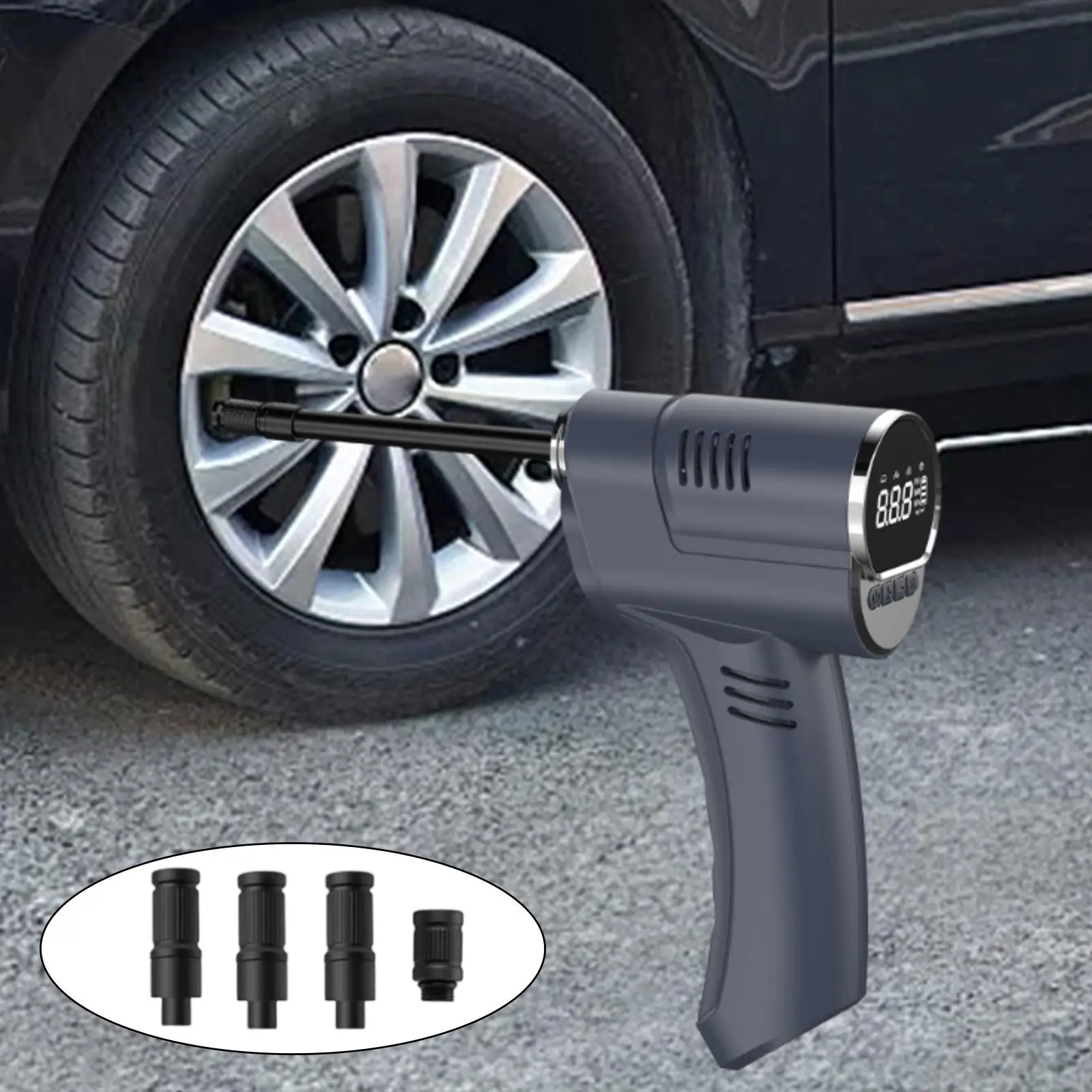 Cordless Electric Digital Tire Pump Car Tire Inflator Lightweight Durable Multi Purpose for Automotive Small Size with 5 Nozzles