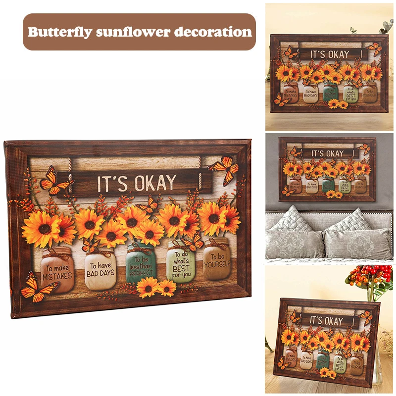 

Butterfly Sunflower Wall Art Painting Creative Framed Ornament for Home Living Room Bedroom Decoration YN17