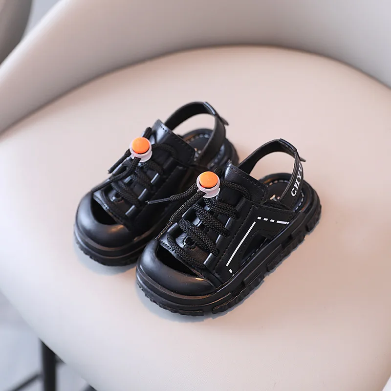 

Children's Sandals Boys Baotou Anti-kick Beach Shoes 2022 Summer Girls Lace Up Sports Sandals Baby Soft Sole Toddler Shoes