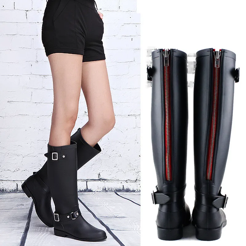 

2023 NEW GIRLS Rainboots Waterproof Flat Shoes Women Black Water Fashion Zip Rain Boots High Zip Non-slip Female PVC Comfortable