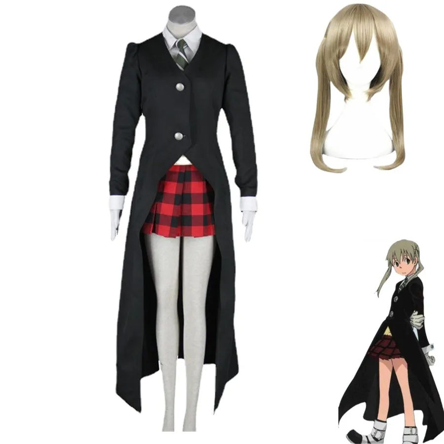 

Костюм для косплея по мотивам аниме Soul Eater Maka Albarn, парик для девочек, униформа JK, Женская Сексуальная Милая маскарадная юбка, костюм из искусственной кожи