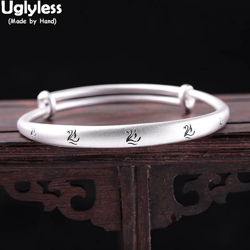 

Uglyless Push-pull Adjsutable Real 999 Pure Silver Bangles for Women Thai Silver Heart Swans Bangle Ethnic Bracelet Fine Jewelry