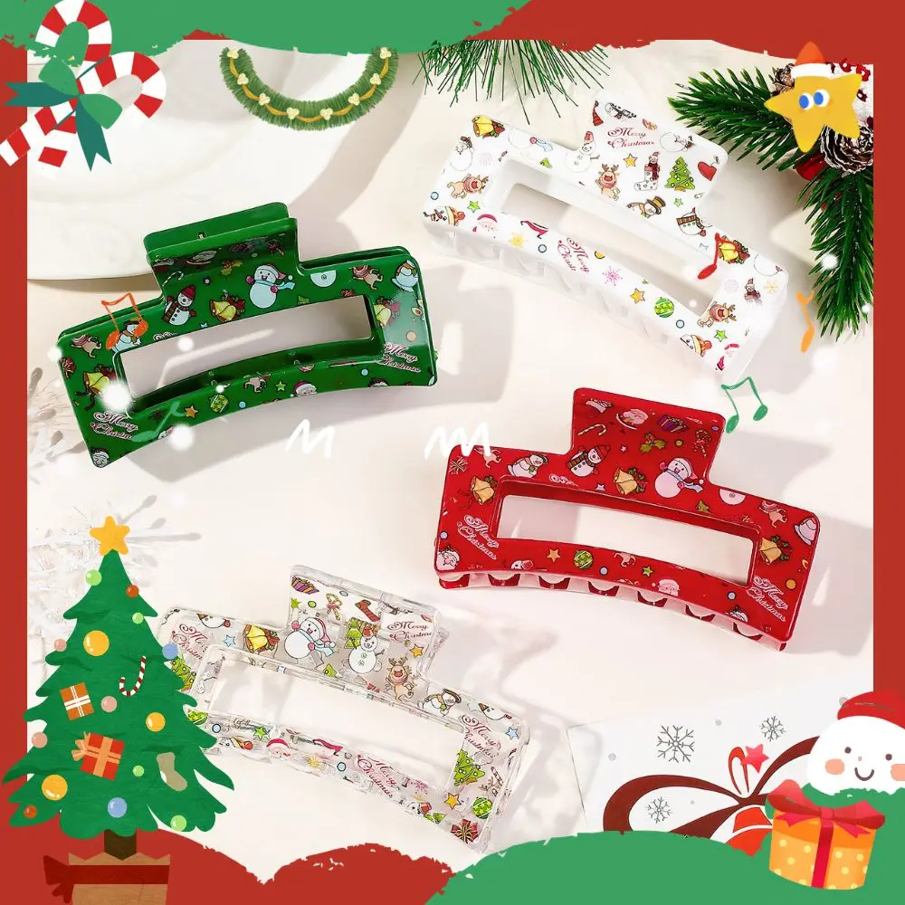 

Christmas Transparent Acrylic Hair Clip New Cute Large Hair Claw Barrettes Hairpin Snowman Elk Hair Accessories Xmas Headwear