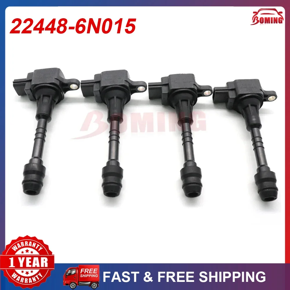 1/4pcs 22448-6N015 Car New Ignition Coil For Nissan Sentra 1.8L Almera N16 Primera P11 224486N011 2001-2006 AIC-4004G 224486N015