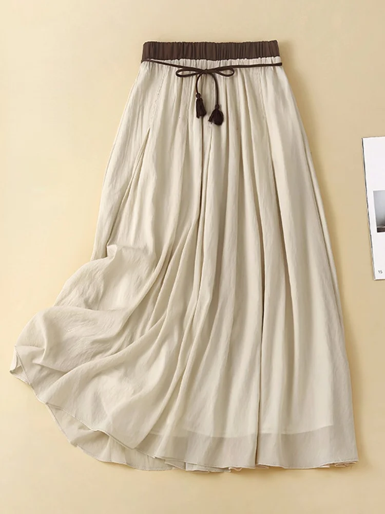 

Юбка женская кружевная в литературном ретро-стиле, тонкая юбка из хлопка и льна с двойной эластичной талией, дышащая, средней длины, лето 2023