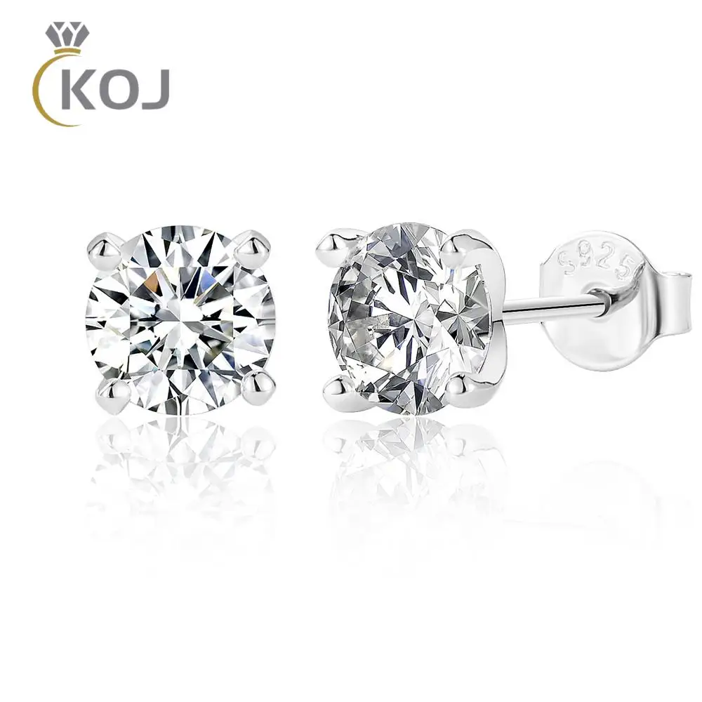 

KOJ 0.5/1 Carat Moissanite Stud Earrings 925 Sterling Silver Simple White Gold Plated 18K Gold Jewelry Girlfriend Gift