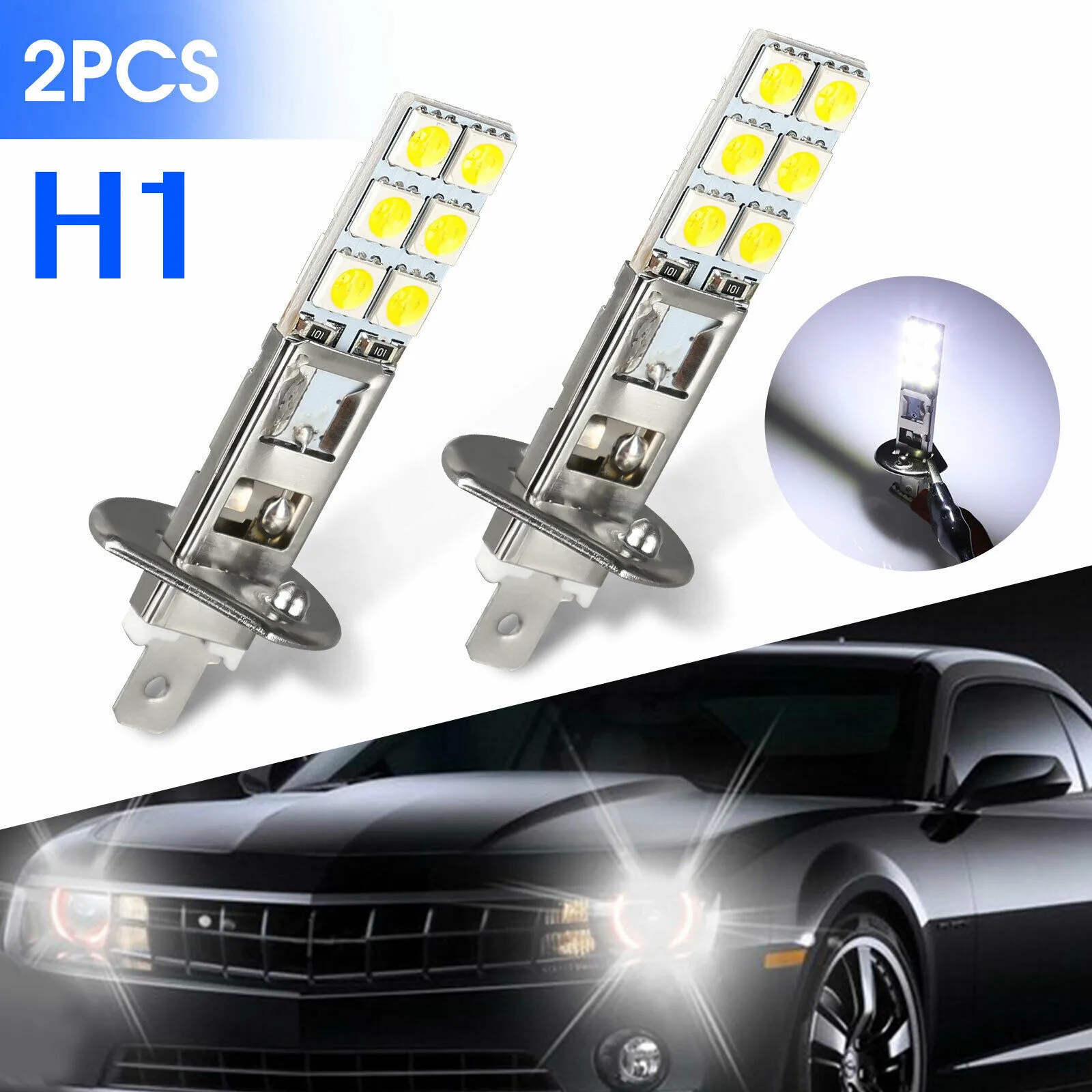 

2pcs H1 LED Headlight Bulb 12SMD 5050 Car Fog Running Light 6000K 1800LM 12V-24V Daytime Running Light DRL Lamp